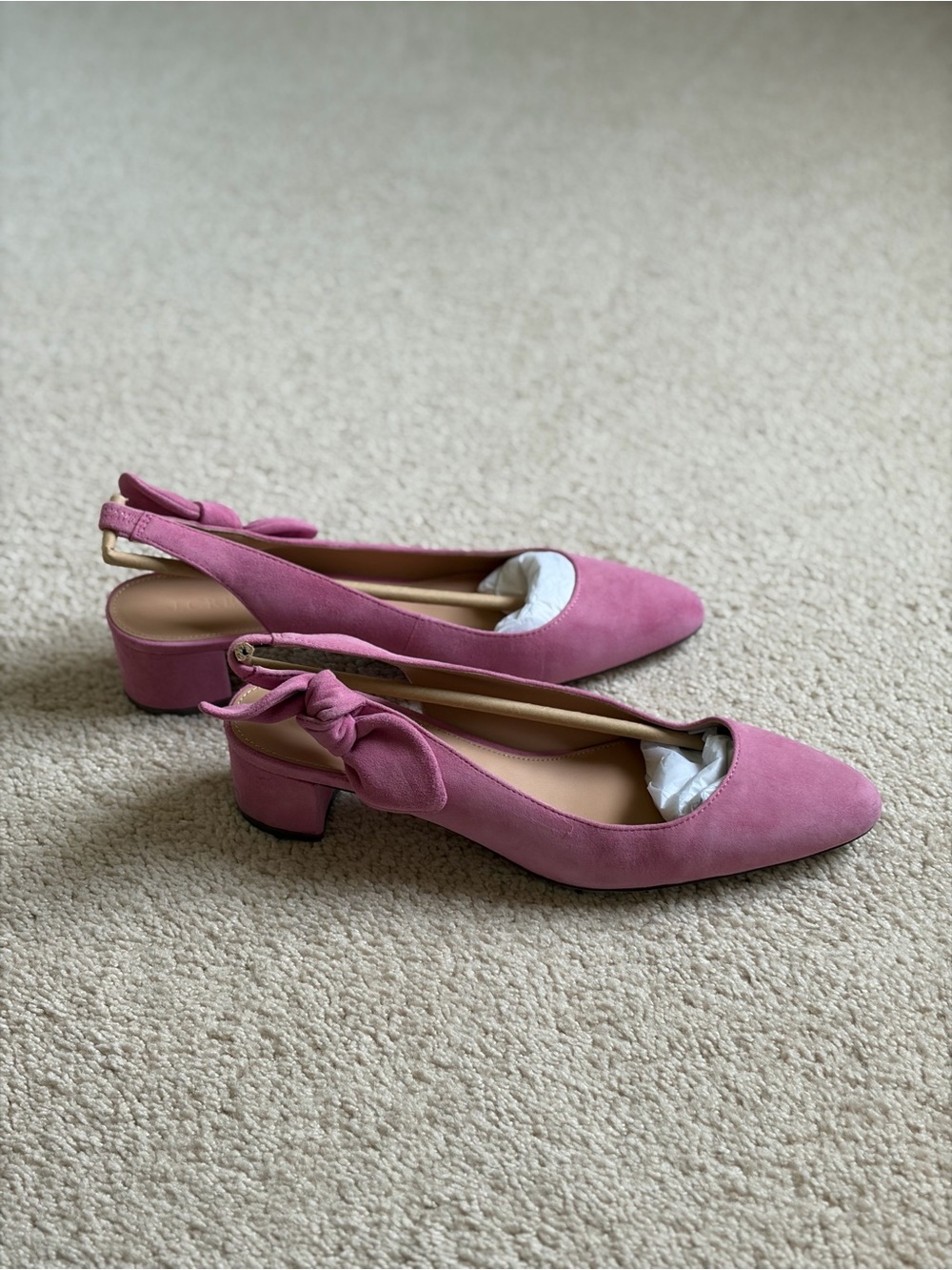 J. Crew Women’s Pink Suede Slingback Heels with Bow - Picture 3 of 8